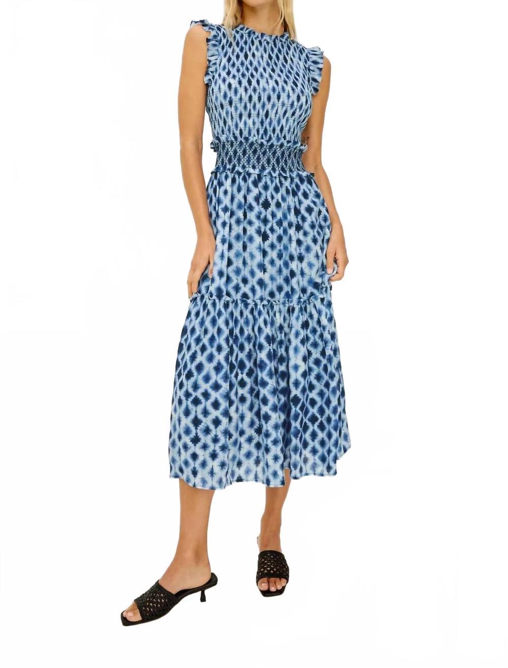 NEW RAILS vivier textured chiffon midi dress in sapphire shibori